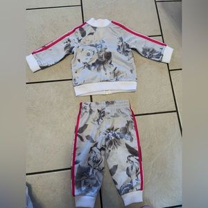 Toddler Adidas tracksuit, pink, gray, black and white, 6m size